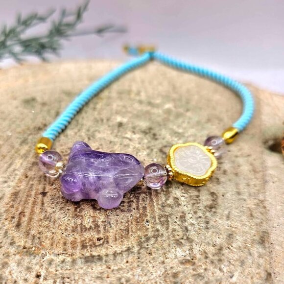Nature Amethyst Frog Mixed Crystal Beads Bracelet - Picture 5 of 10